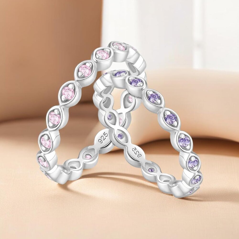 Chic Stackable Eternity Ring With Created Aquamar… - image 3